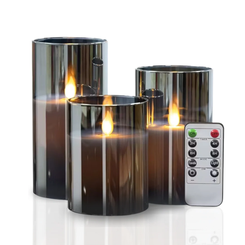 Battery Glass LED Candles with Remote Control, 3 Sizes