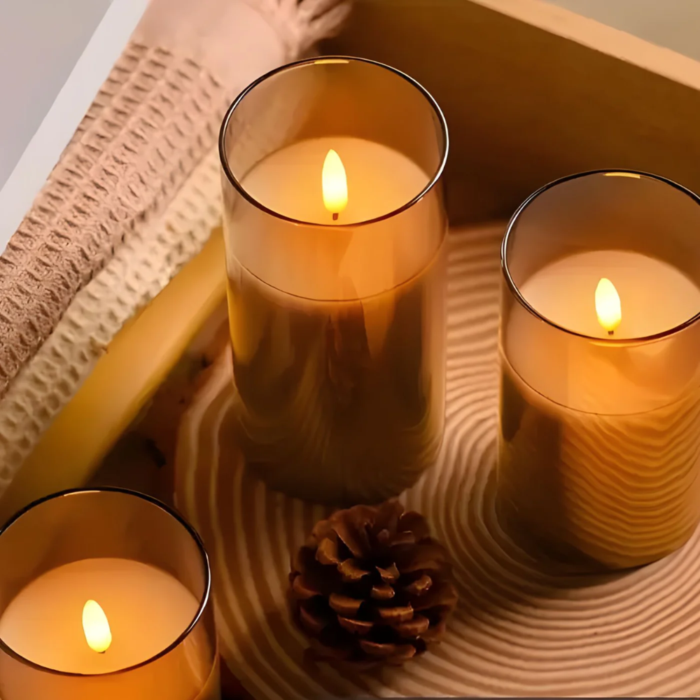 Battery Glass LED Candles with Remote Control, 3 Sizes