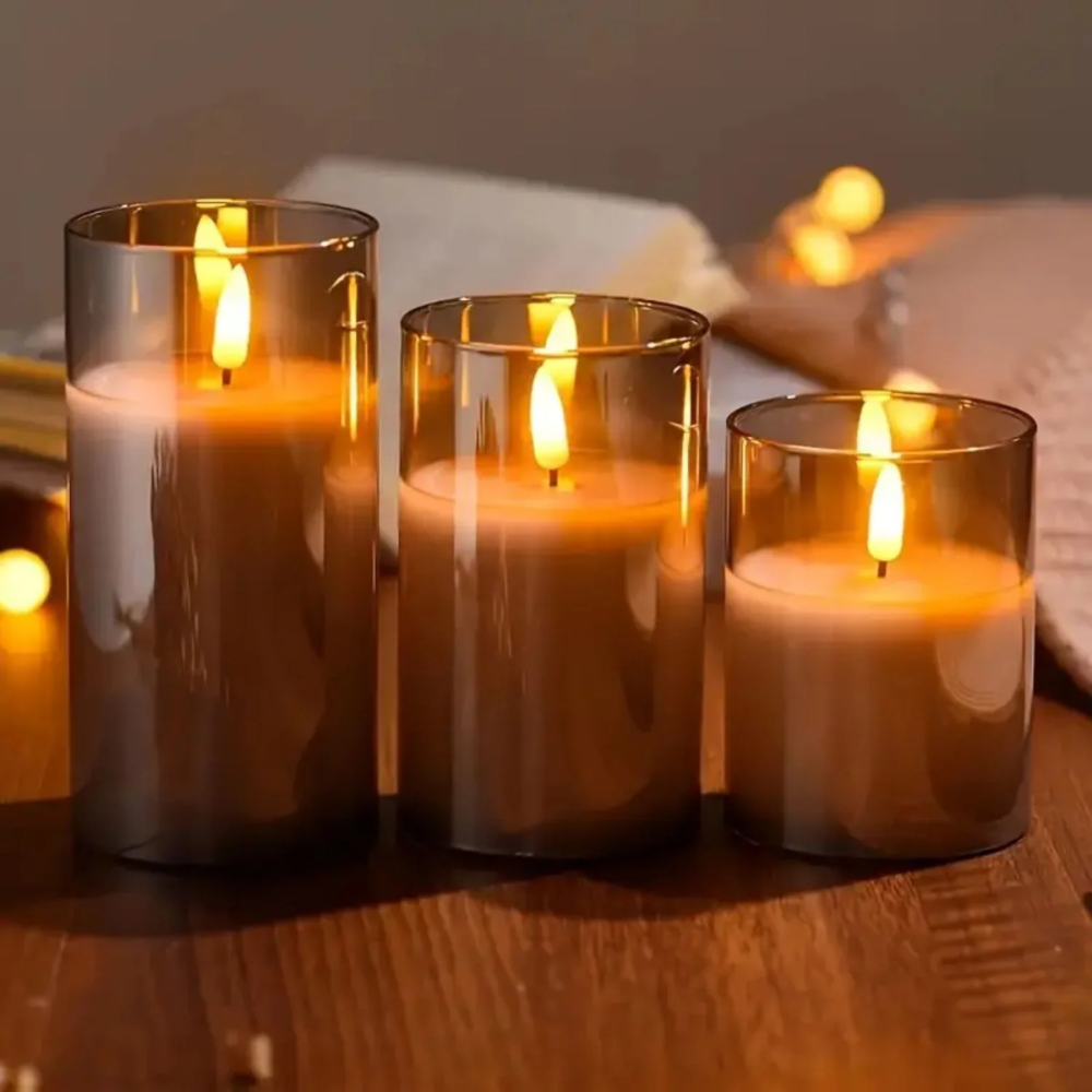 Battery Glass LED Candles with Remote Control, 3 Sizes