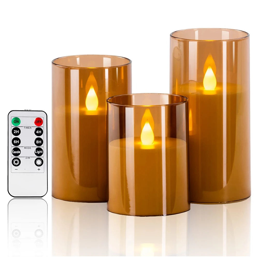 Battery Glass LED Candles with Remote Control, 3 Sizes