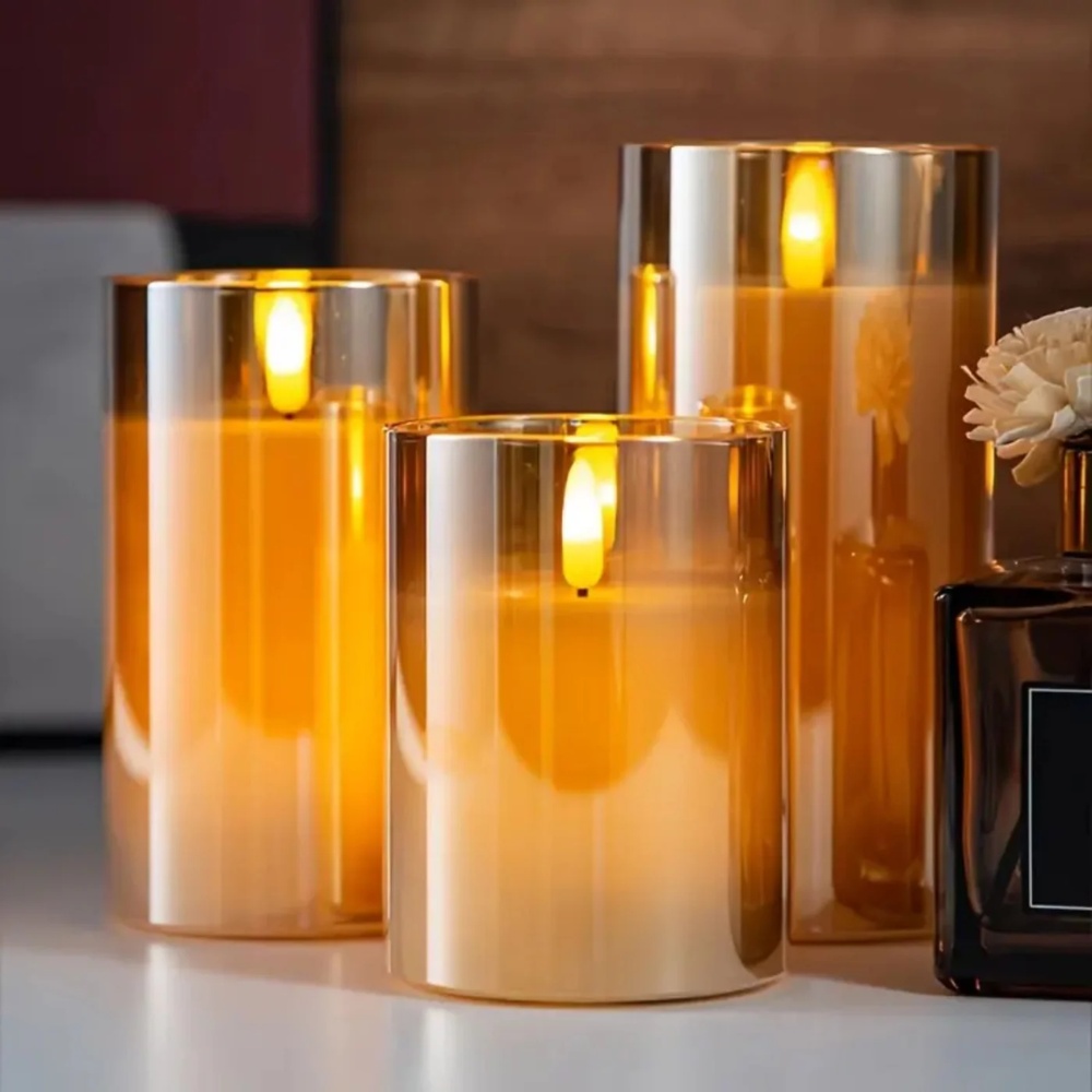 Battery Glass LED Candles with Remote Control, 3 Sizes