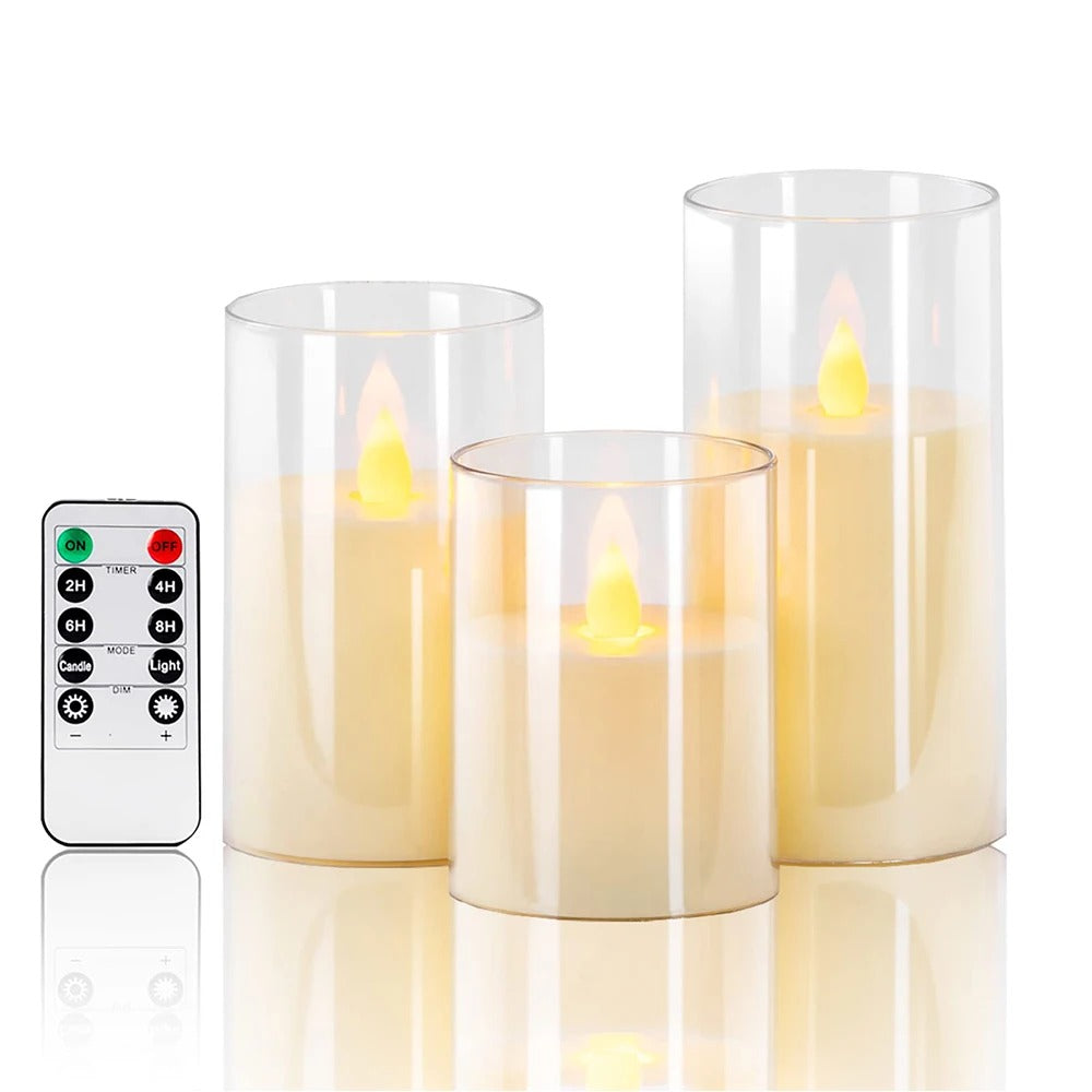 Battery Glass LED Candles with Remote Control, 3 Sizes