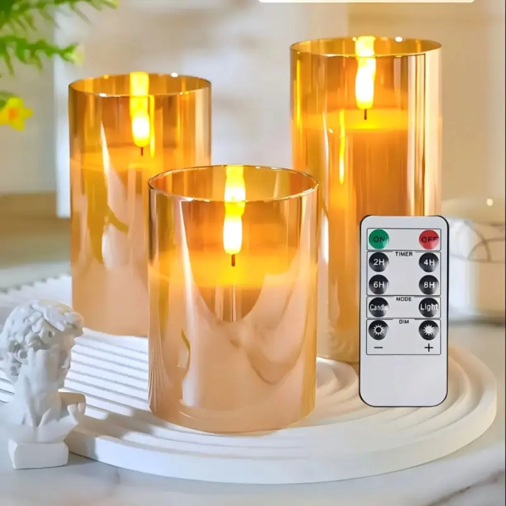 Battery Glass LED Candles with Remote Control, 3 Sizes