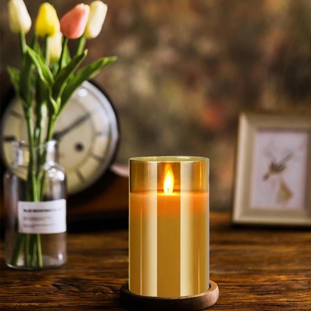Battery Glass LED Candles with Remote Control, 3 Sizes