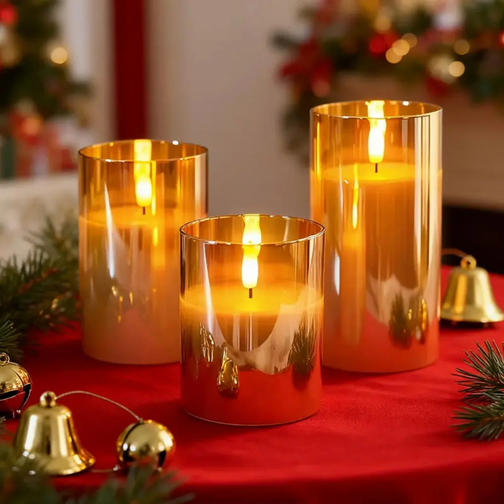 Battery Glass LED Candles with Remote Control, 3 Sizes