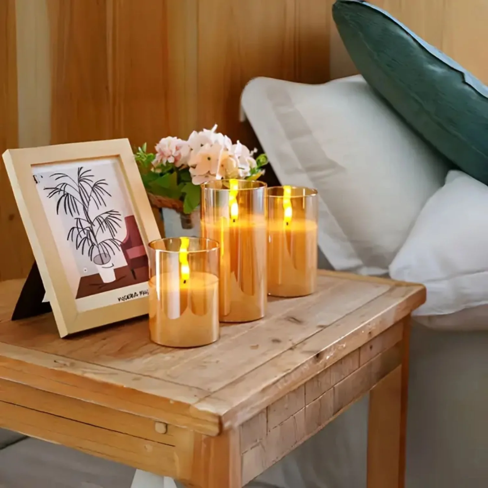 Battery Glass LED Candles with Remote Control, 3 Sizes