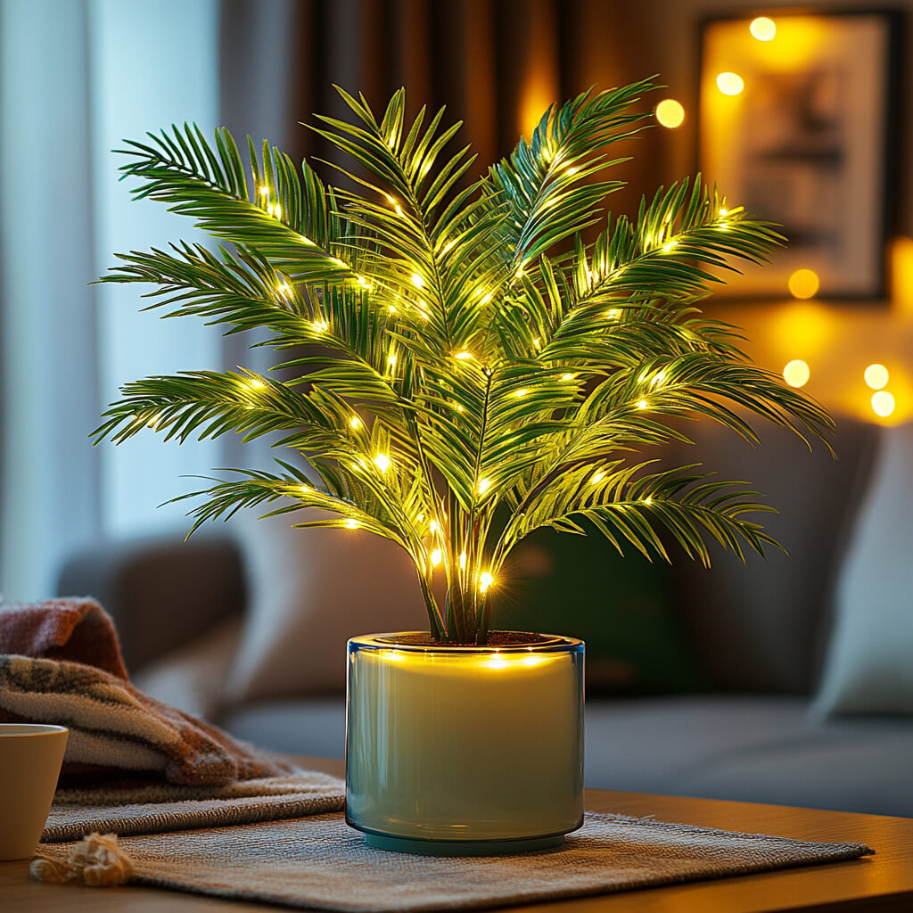Light-Up Artificial Palm in Pot with Warm White LEDs