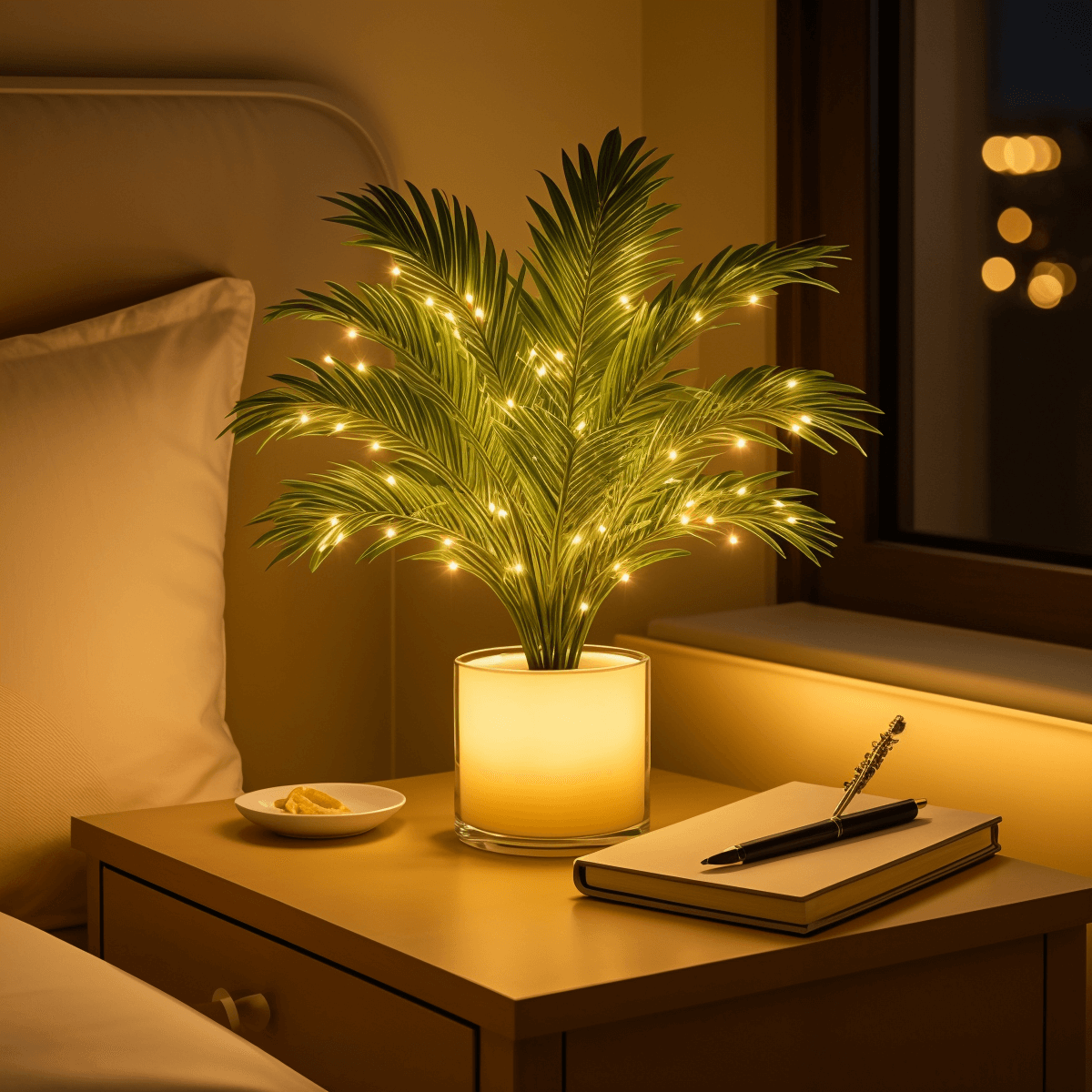 Light-Up Artificial Palm in Pot with Warm White LEDs