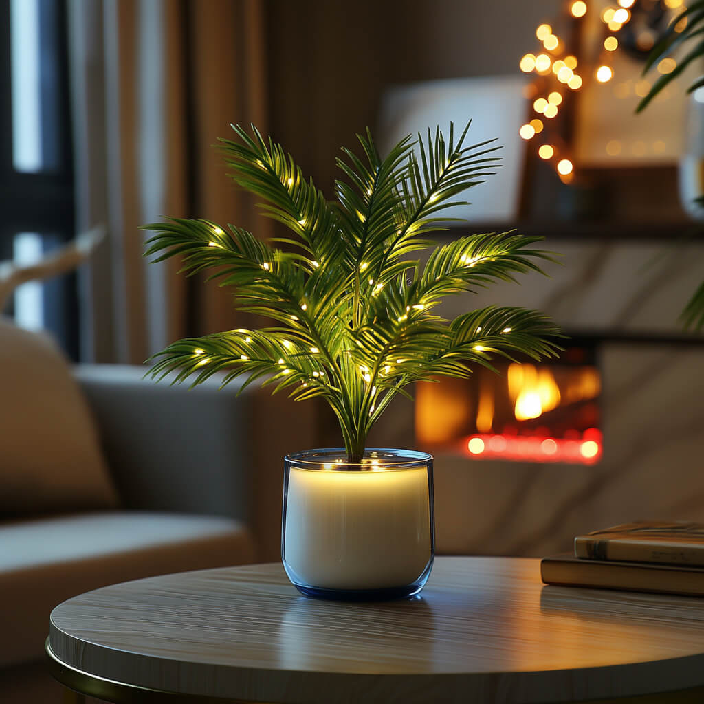 Light-Up Artificial Palm in Pot with Warm White LEDs