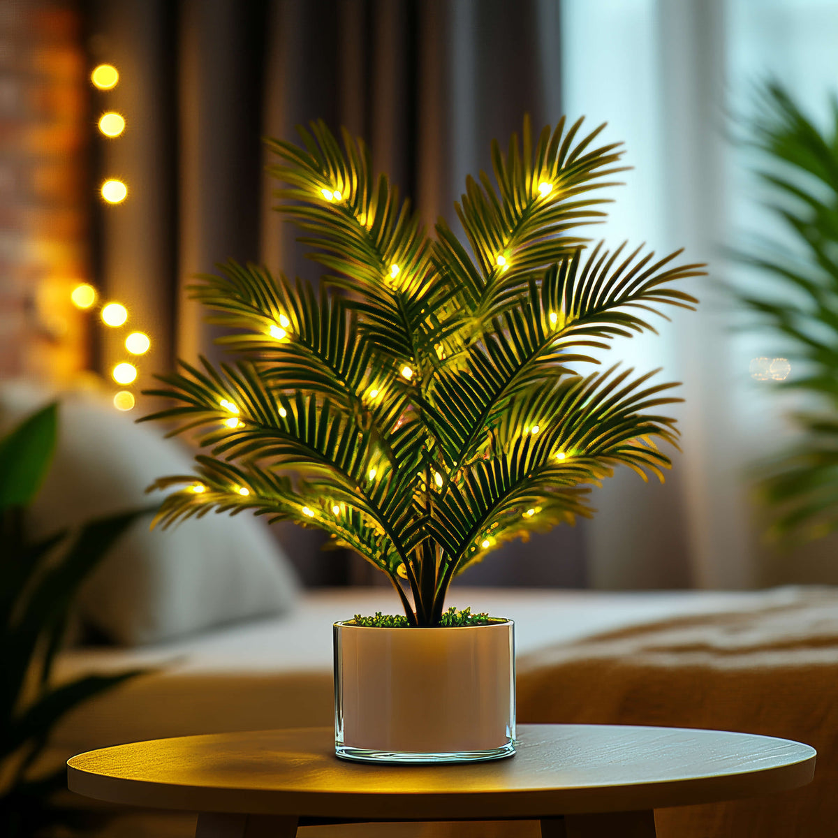 Light-Up Artificial Palm in Pot with Warm White LEDs
