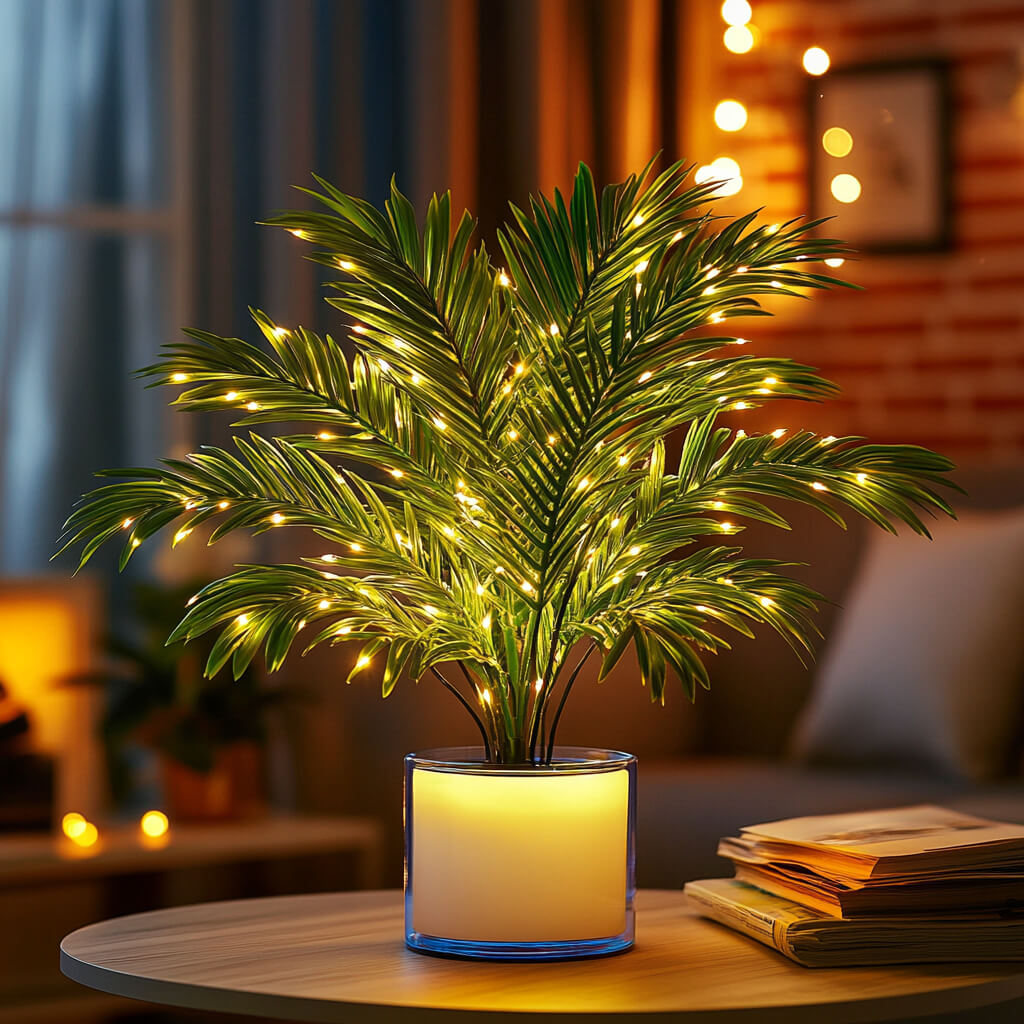 Light-Up Artificial Palm in Pot with Warm White LEDs