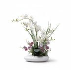 Faux Orchid Arrangement in Ceramic Ikebana Vase, 30 cm
