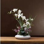 Faux Orchid Arrangement in Ceramic Ikebana Vase, 30 cm