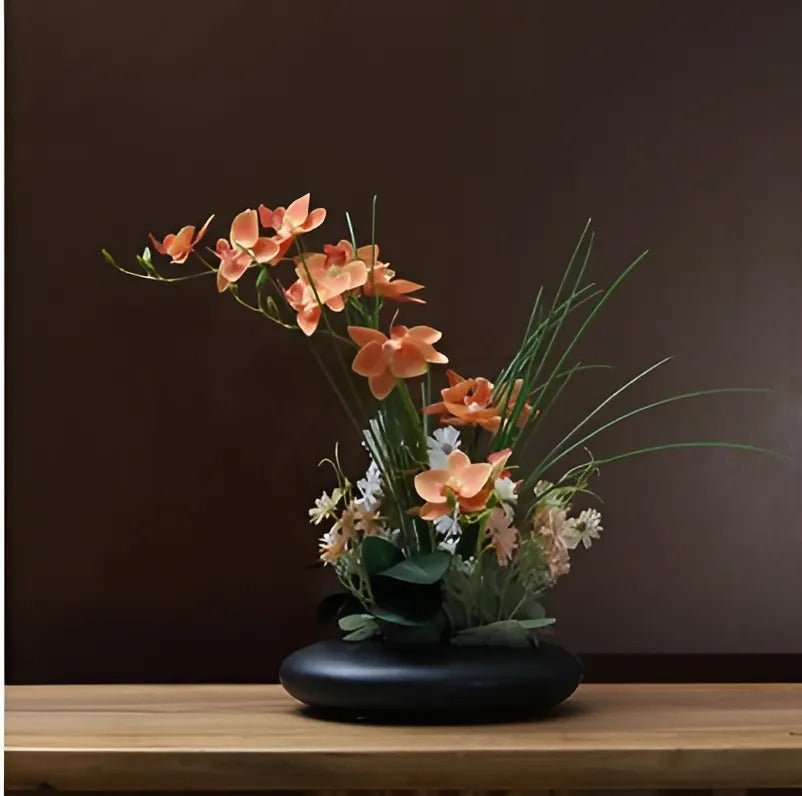 Faux Orchid Arrangement in Ceramic Ikebana Vase, 30 cm