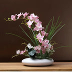 Faux Orchid Arrangement in Ceramic Ikebana Vase, 30 cm