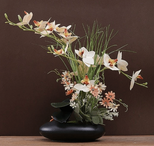 Faux Orchid Arrangement in Ceramic Ikebana Vase, 30 cm