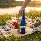Wooden Wine and Aperitif Table for Picnics and Garden Evenings