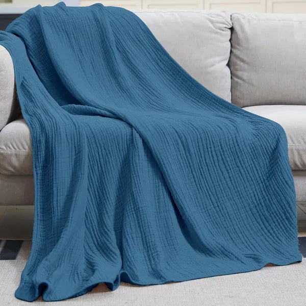 Soft Muslin Cotton Throw Blanket, Six Colours, Three Sizes