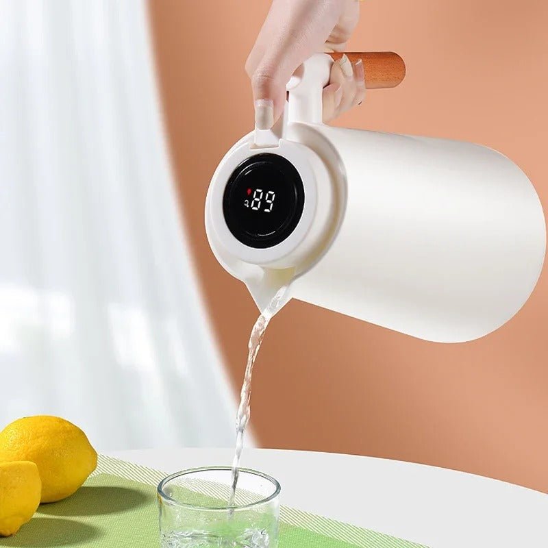 Vacuum Flask with Temperature Display, 1 Litre, Wood Handle