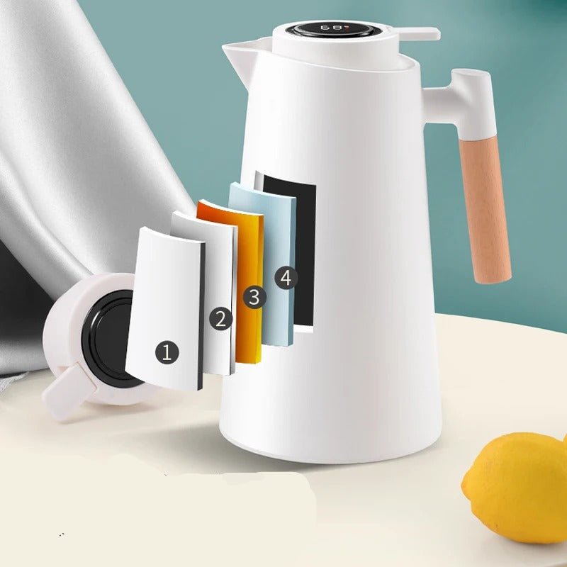 Vacuum Flask with Temperature Display, 1 Litre, Wood Handle