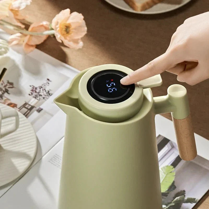 Vacuum Flask with Temperature Display, 1 Litre, Wood Handle