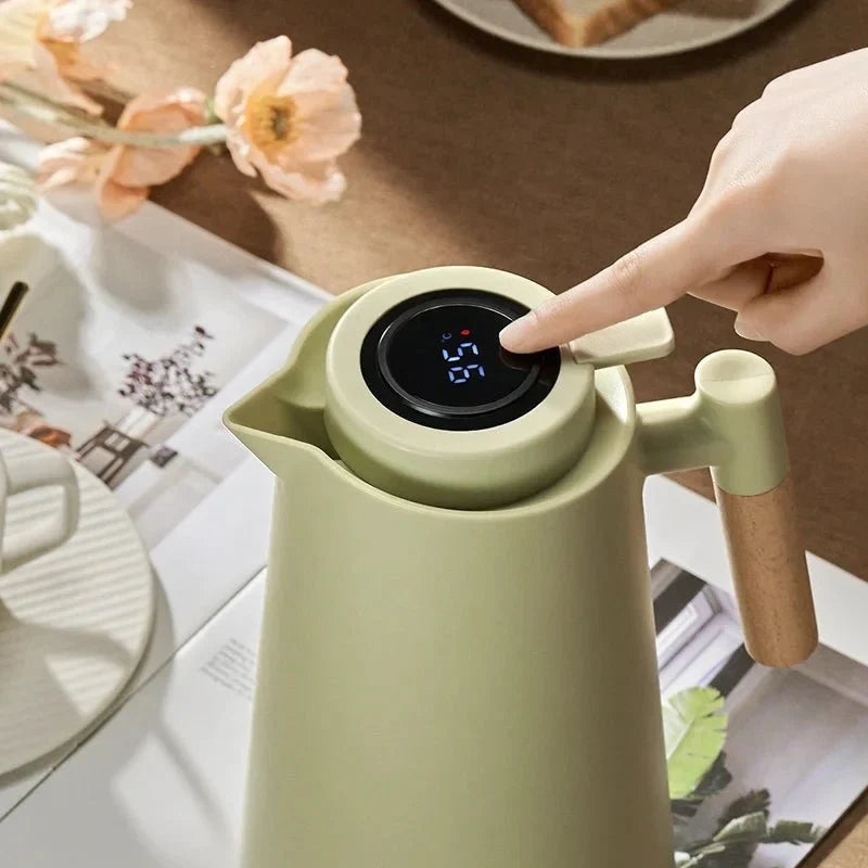 1 L Insulated Flask with Temperature Display and Wood Handle