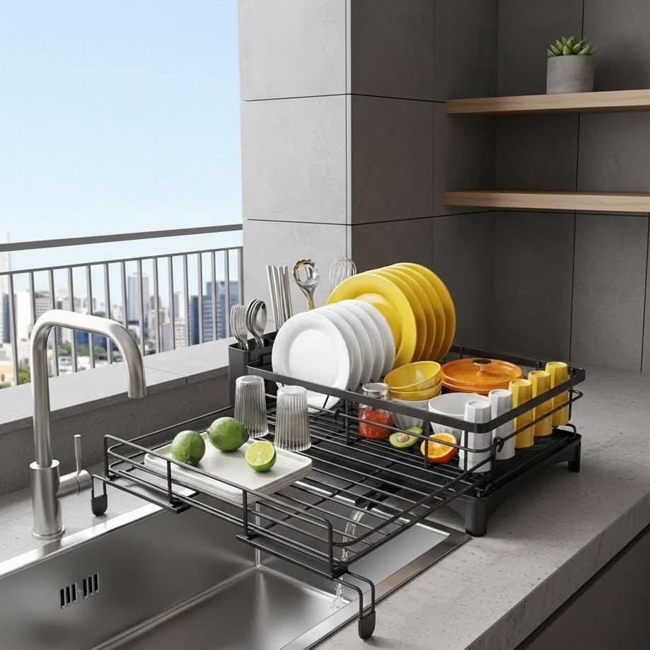 Dish Drainer Rack with Drip Tray for Worktops