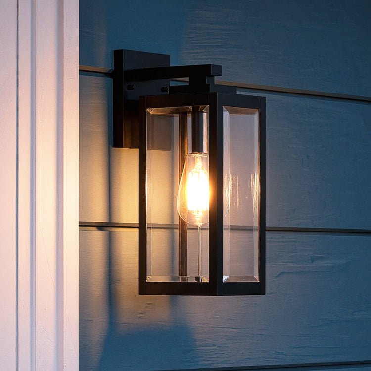 Black Steel Outdoor Wall Lantern 36cm with Bevelled Glass