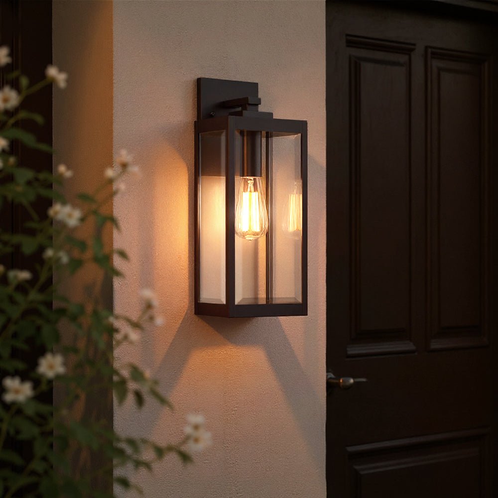 Black Steel Outdoor Wall Light with Bevelled Glass, 43cm