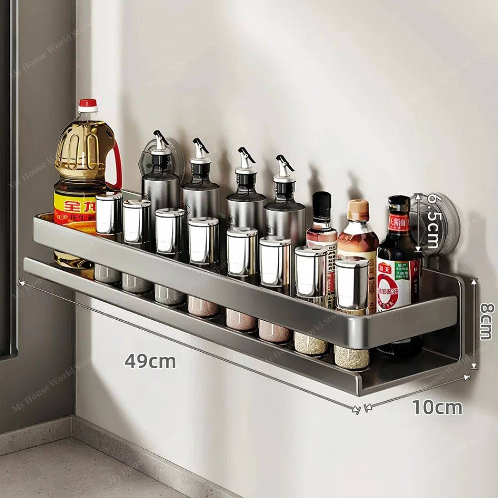 Suction Cup Stainless Steel Spice Rack, No Drilling, 30-50cm