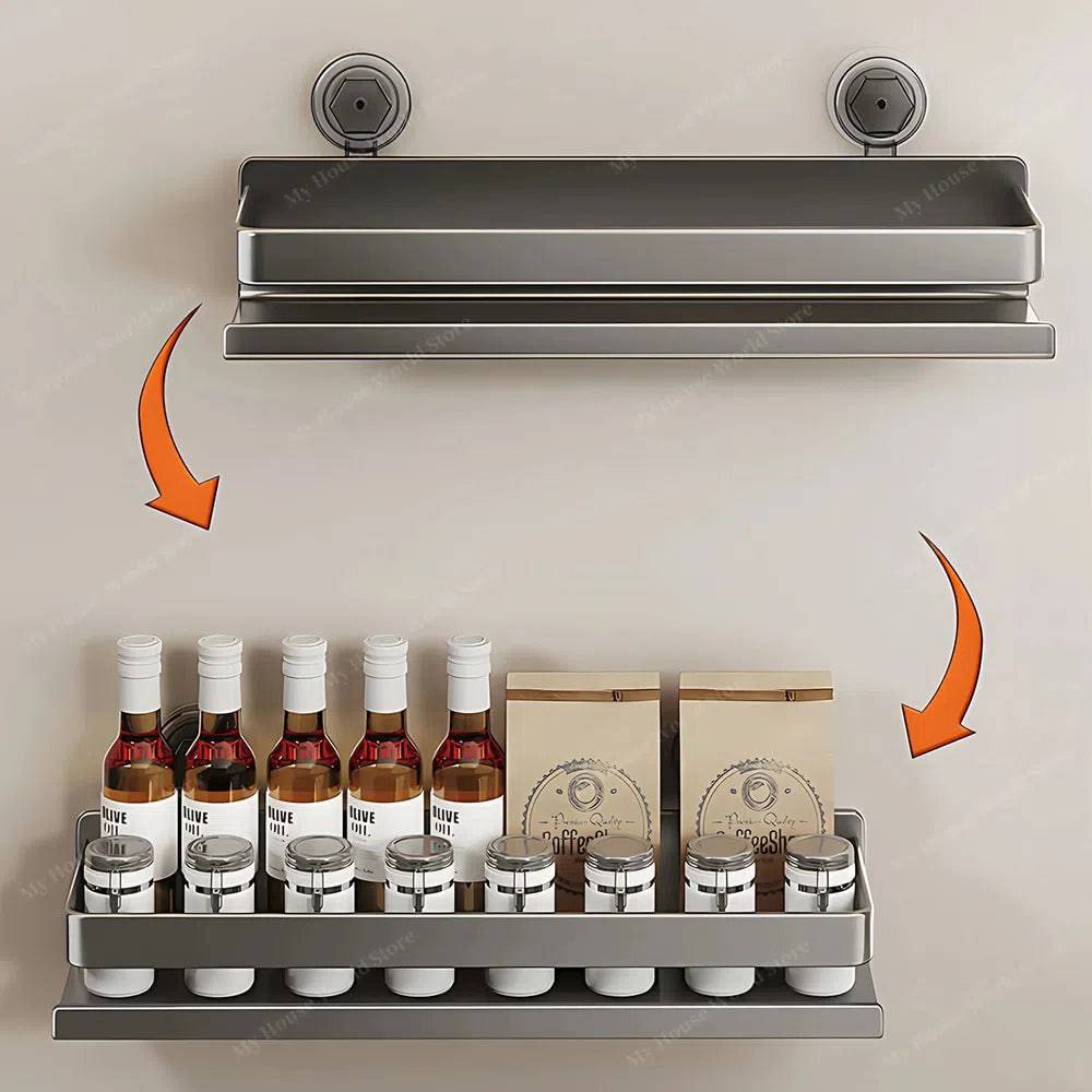 Suction Cup Stainless Steel Spice Rack, No Drilling, 30-50cm