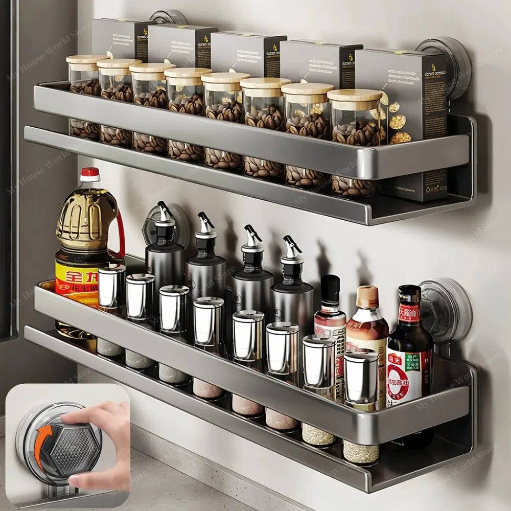 Suction Cup Stainless Steel Spice Rack, No Drilling, 30-50cm
