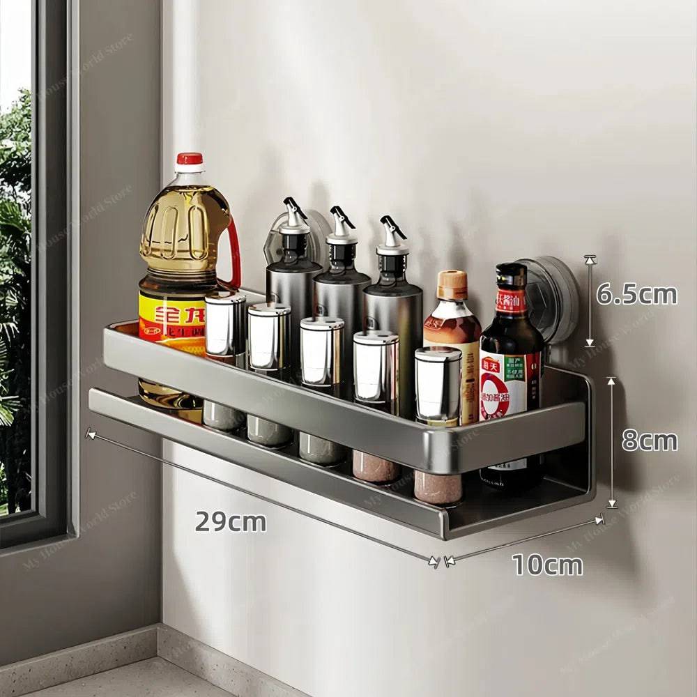 Suction Cup Stainless Steel Spice Rack, No Drilling, 30-50cm