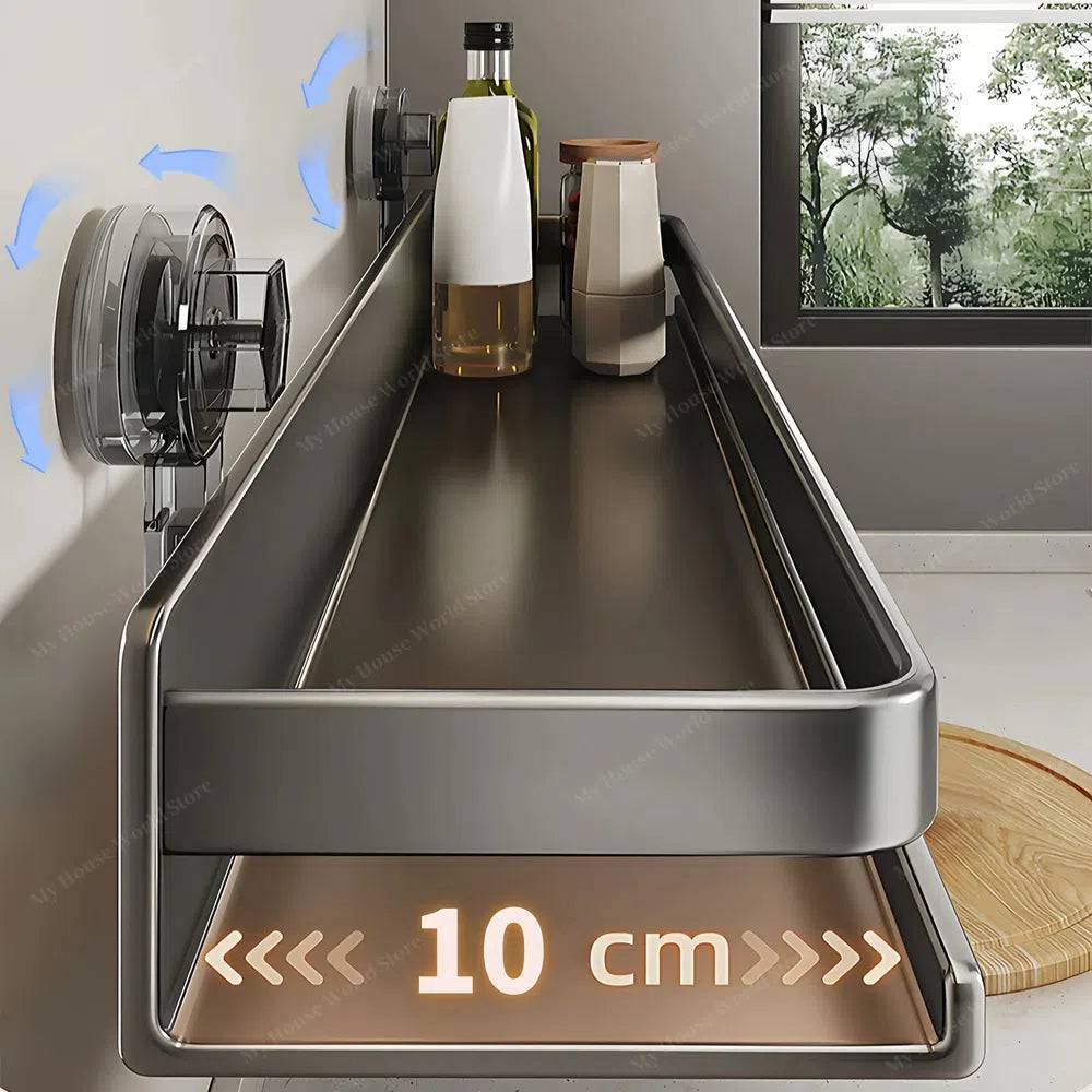 Suction Cup Stainless Steel Spice Rack, No Drilling, 30-50cm