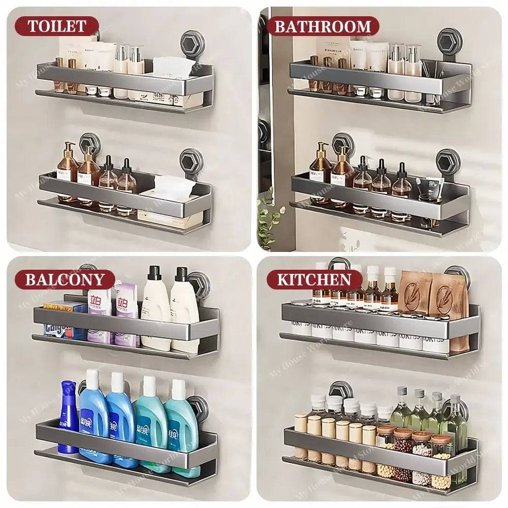 Suction Cup Stainless Steel Spice Rack, No Drilling, 30-50cm