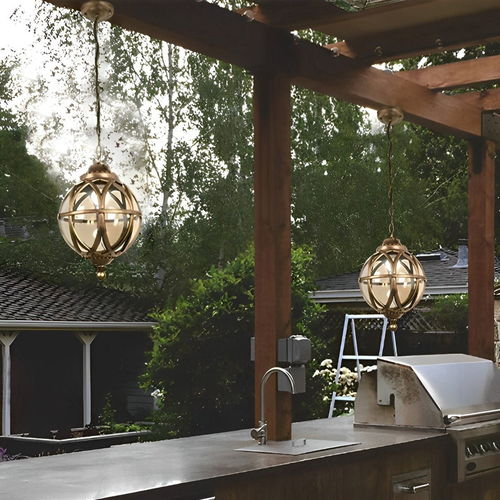 Outdoor Globe Pendant Light, Aluminium with Glass Shade, IP54