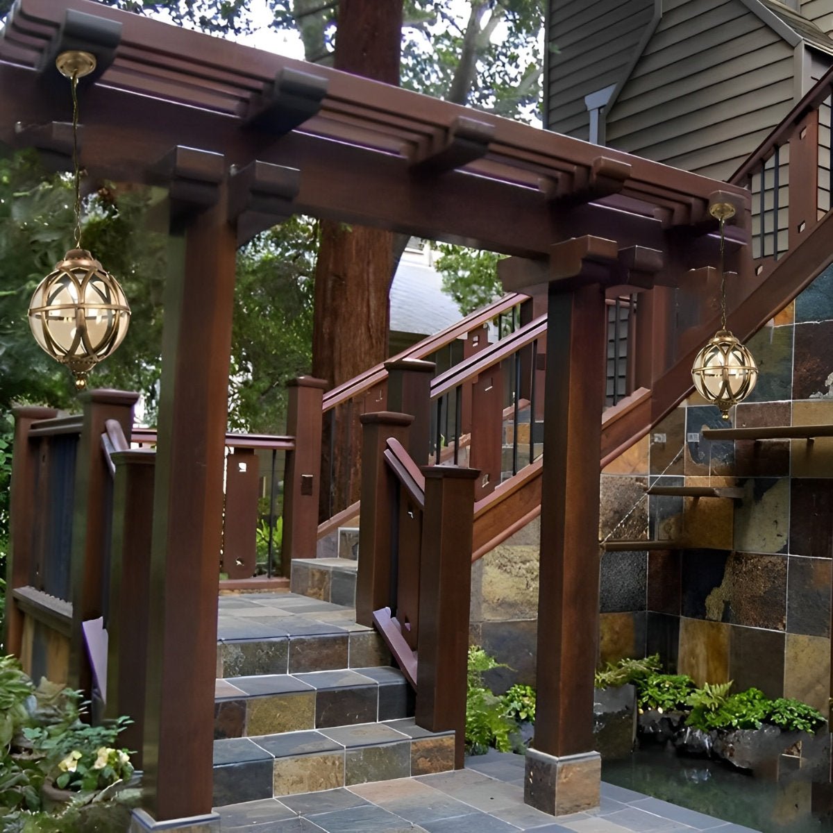 Outdoor Globe Pendant Light, Aluminium with Glass Shade, IP54