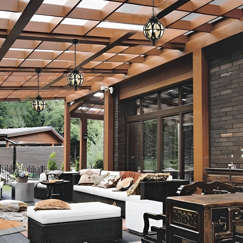 Outdoor Globe Pendant Light, Aluminium with Glass Shade, IP54