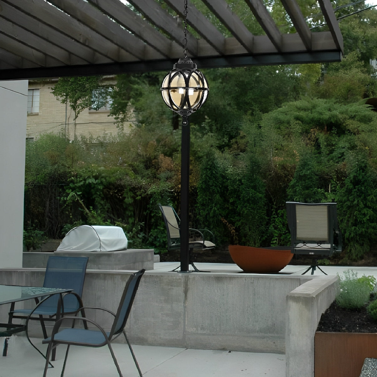 Outdoor Globe Pendant Light, Aluminium with Glass Shade, IP54