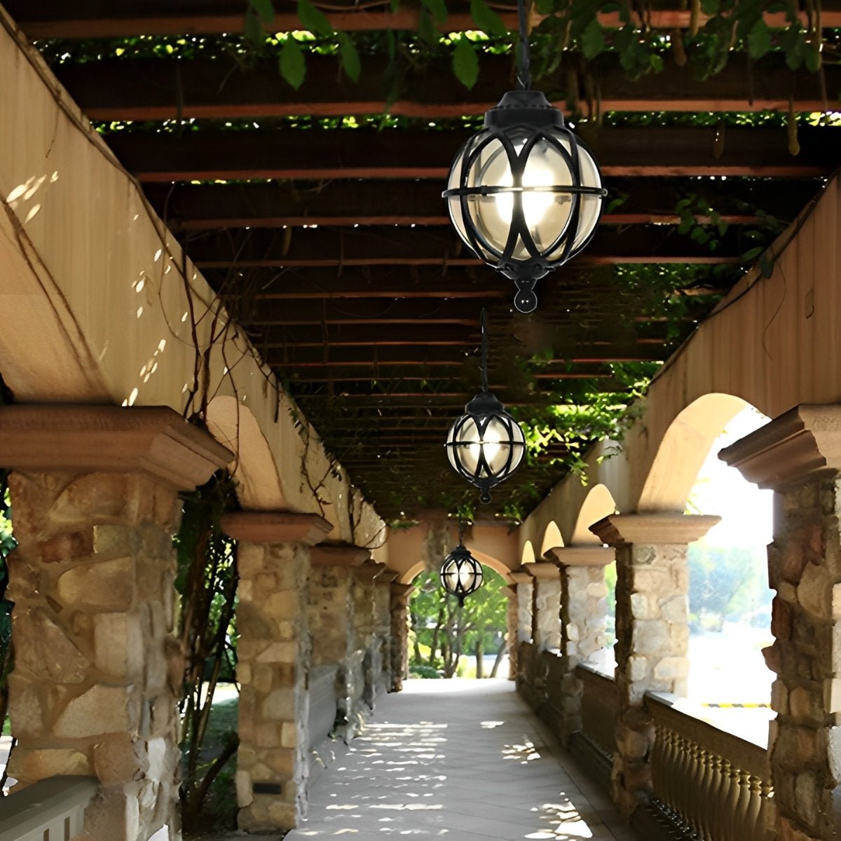 Outdoor Globe Pendant Light, Aluminium with Glass Shade, IP54