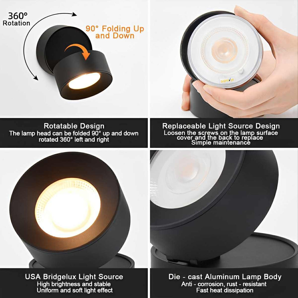 Adjustable Outdoor LED Wall Spotlight, 360 Degrees, IP65
