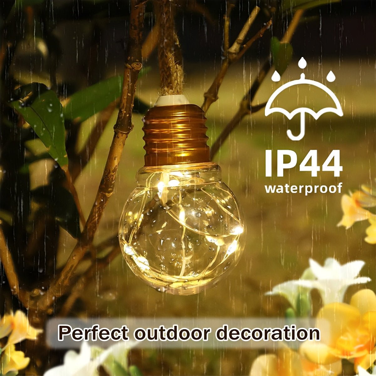 Solar Edison Bulb String Lights, 20 LEDs, 10 m, Warm White