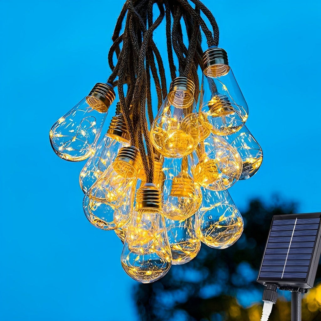 Solar Edison Bulb String Lights, 20 LEDs, 10 m, Warm White