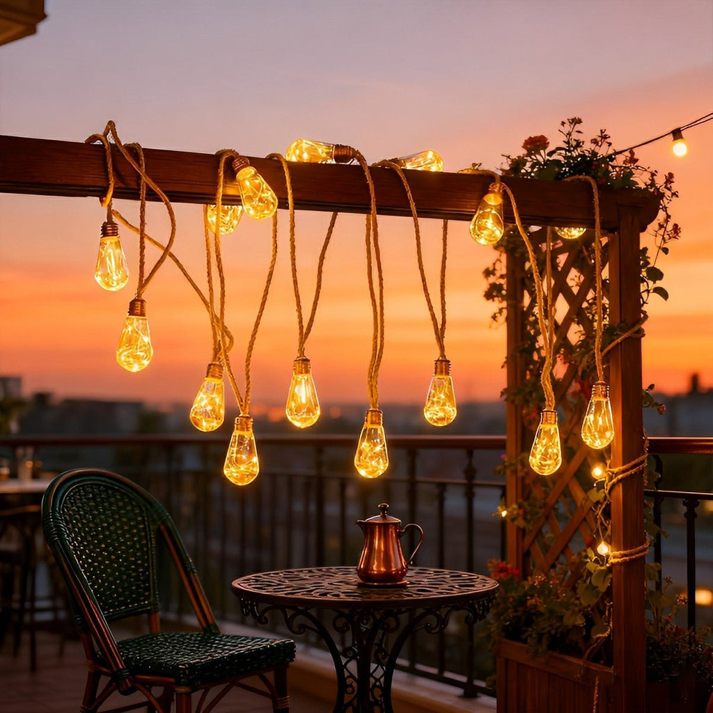 Solar Edison Bulb String Lights, 20 LEDs, 10 m, Warm White