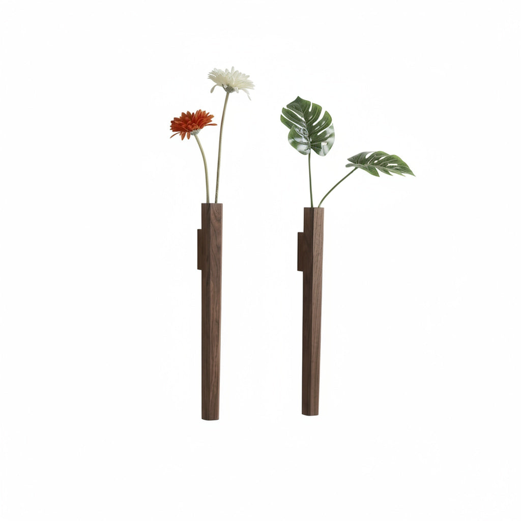 Minimalist Wall Mounted Wood Vase with Glass Test Tube