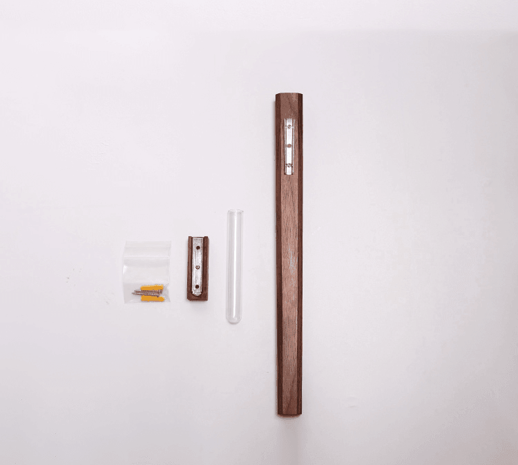 Minimalist Wall Mounted Wood Vase with Glass Test Tube