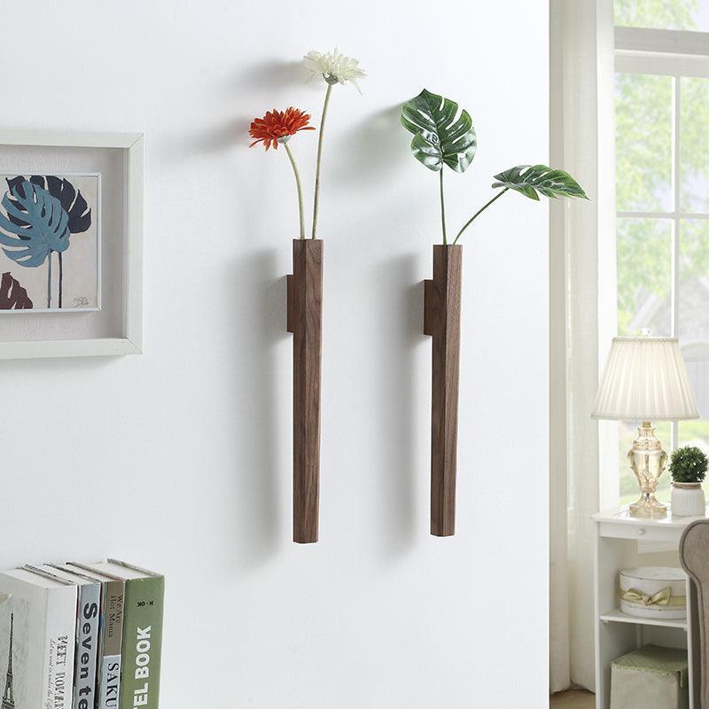 Minimalist Wall Mounted Wood Vase with Glass Test Tube