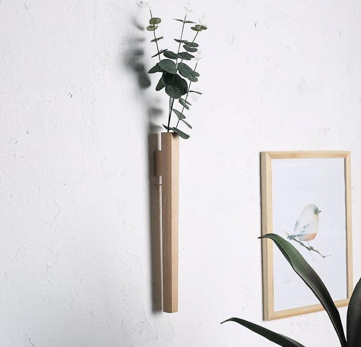 Minimalist Wall Mounted Wood Vase with Glass Test Tube