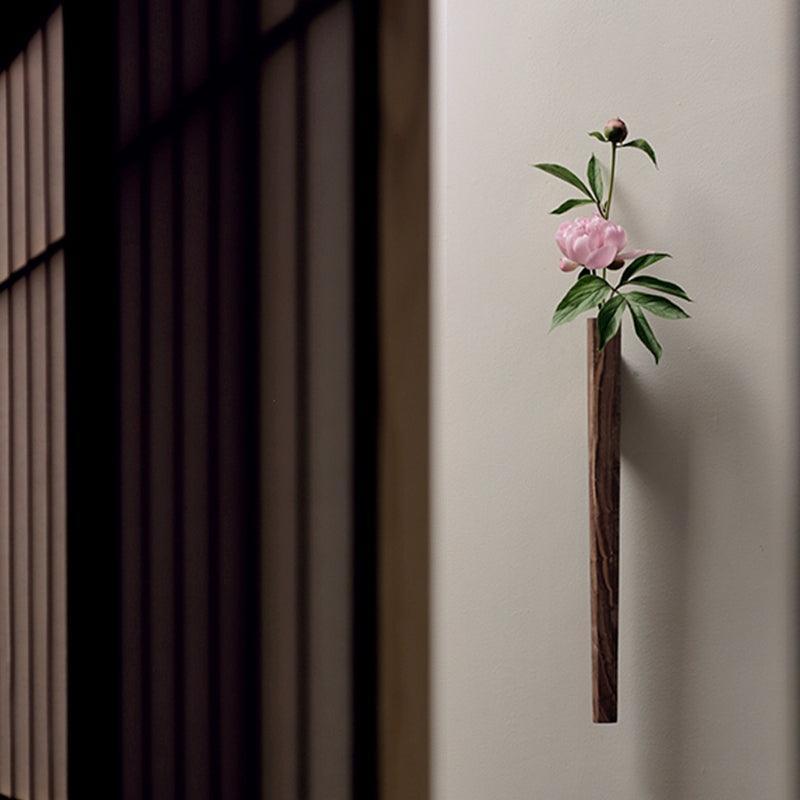 Minimalist Wall Mounted Wood Vase with Glass Test Tube