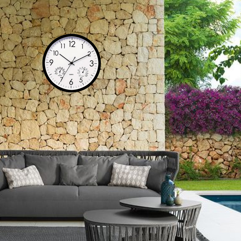 Outdoor Clock with Thermometer, Weatherproof Retro Design